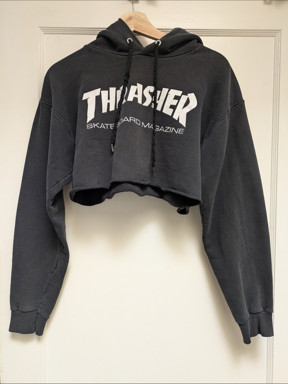Thrasher Black Cropped Hoodie Sweatshirt